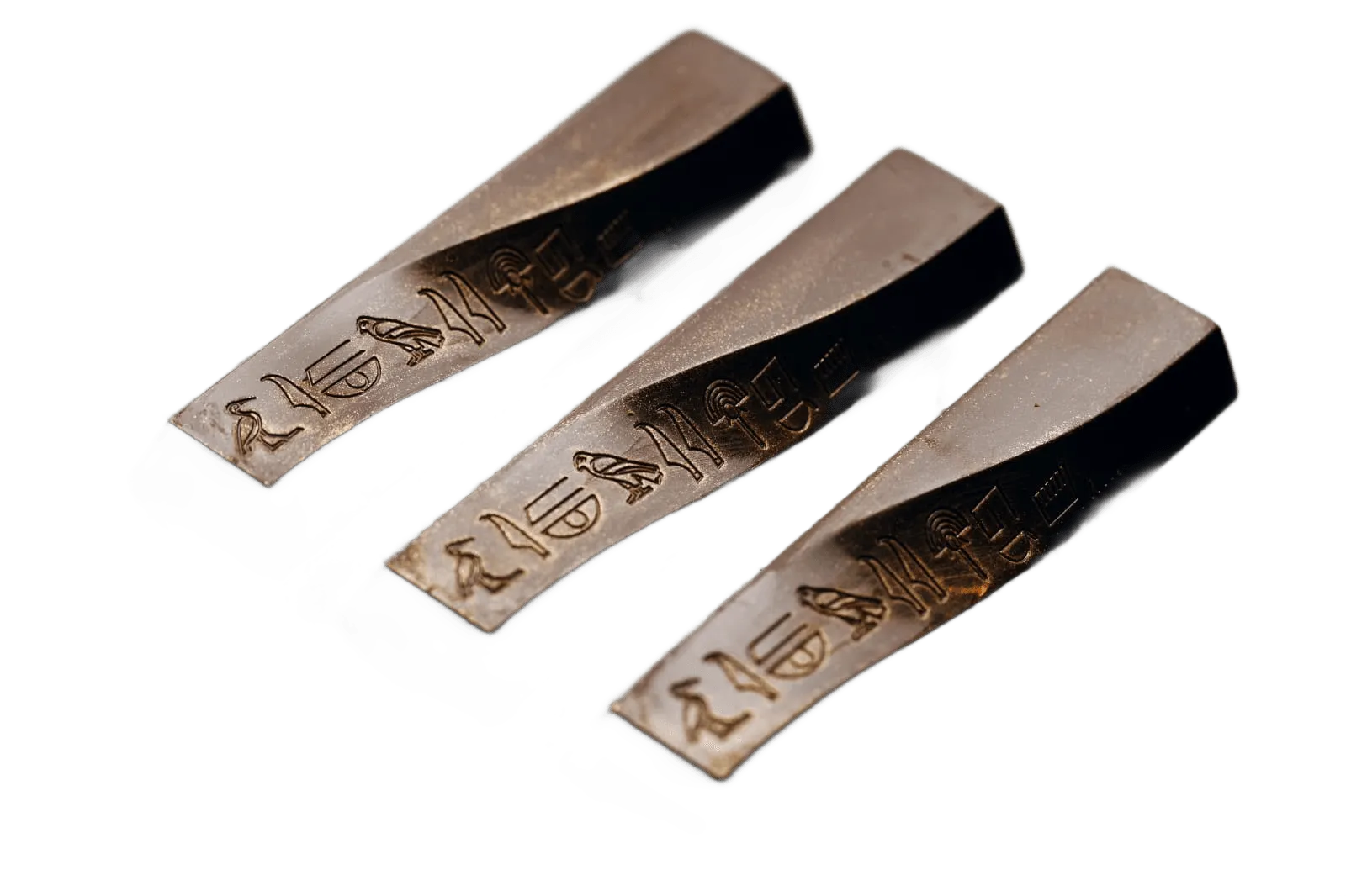 Three stamped chocolate ingots